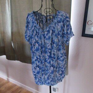 Faded Glory Pretty Blue Floral Peasant Top size Large